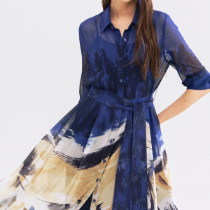 Misty Blue Ruffled Tie-Neck Blouse