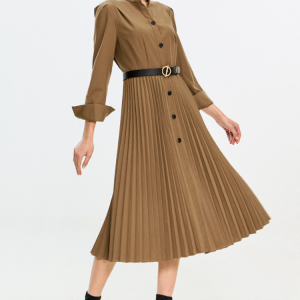 Brown/ Black Pleated Midi Shirt Dress