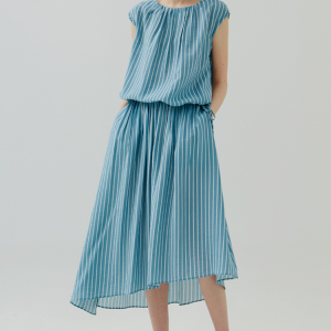 Striped Blouson Midi Dress