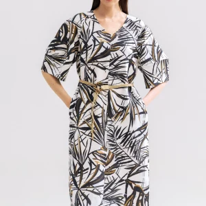 Abstract Leaf Print Relaxed Midi Dress