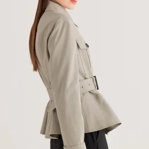 Beige Belted Peplum Utility Jacket
