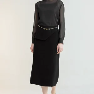 Black Asymmetric Panel Midi Skirt