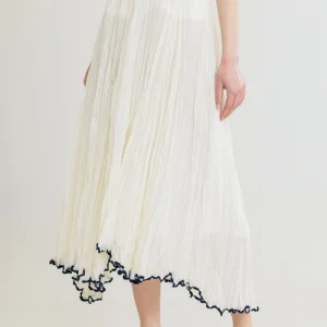 Striped Waist Crinkled Midi Skirt