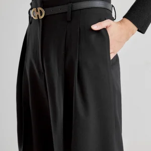 Black High - Waisted Wide - Leg Pants with Belt