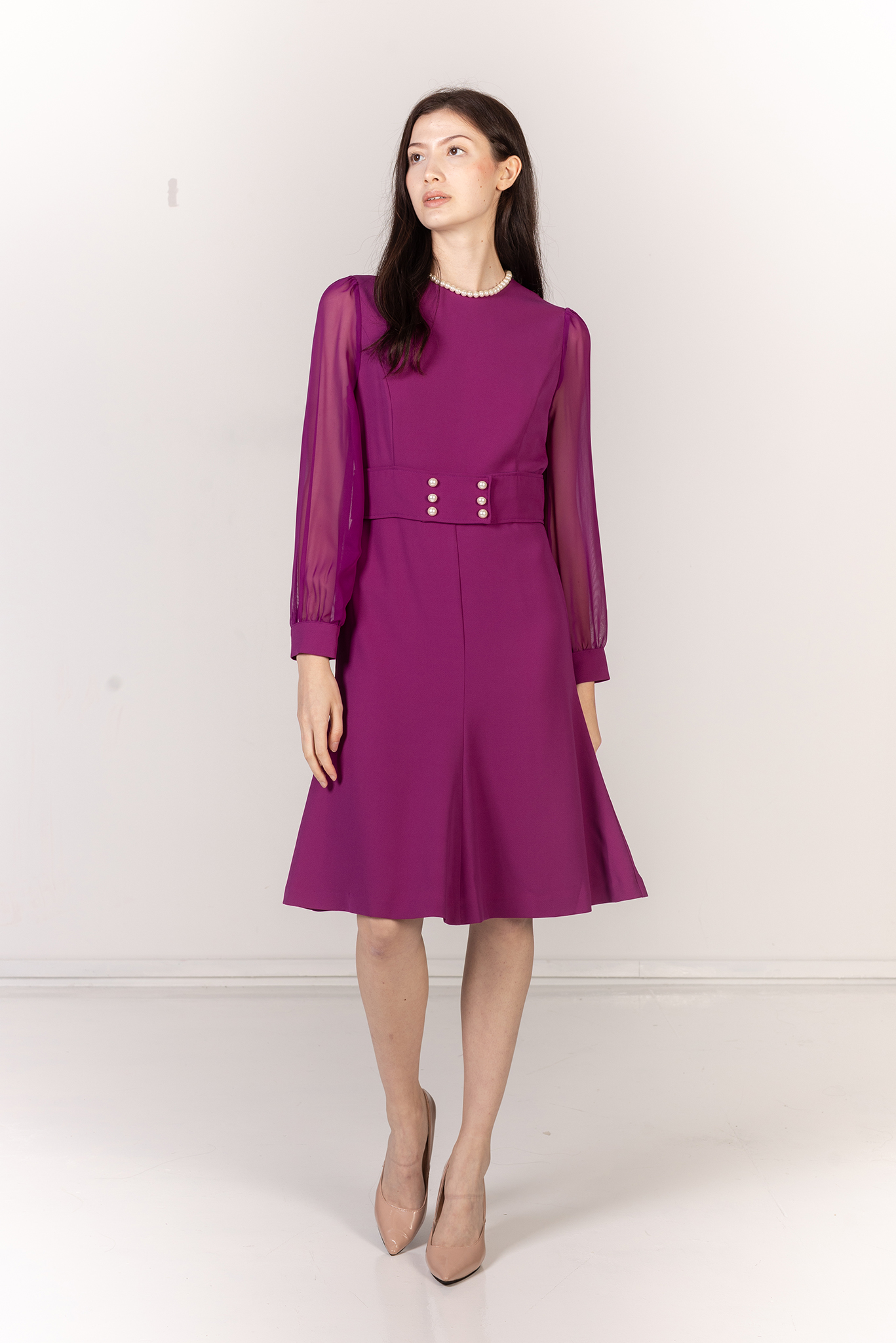 Sheer - Sleeve Belted Dress