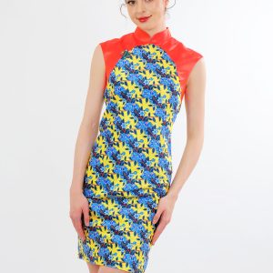 Color - Block Floral Qipao Dress