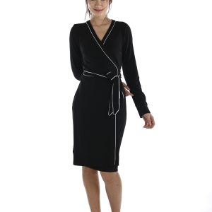 Contrast - Trim Wrap Dress