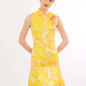 Yellow Brocade Dragon Qipao Dress