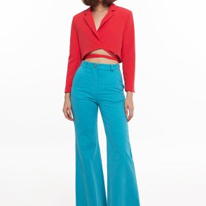Multicolor Frayed Hem Wide-Leg Trousers
