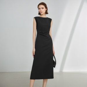 Sleeveless Boat Neck Midi Dress