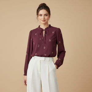 70% OFF Women’s Floral Tie Neck Blouse – Elegant Long Sleeve Office Shirt Sale