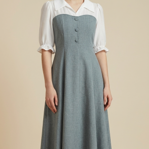 Slate Grey Pinafore Maxi Dress with Contrast Ruffle Sleeve Blouse Detail